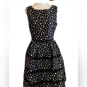 COLDWATER CREEK Black Polka Dot Tiers Party Dress with Satin Ribbon Size 12